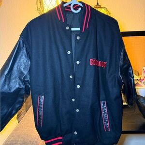 Rare Soumos red & black leather bomber jacket inspired by The Sopranos.